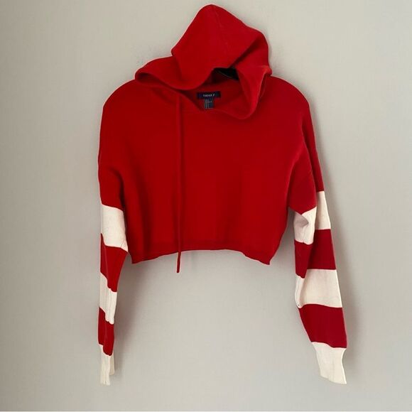 Forever 21 Women’s Cropped Long Sleeve Hoodie Sweatshirt Size S Red - Picture 1 of 4